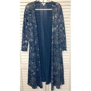 Lularoe Sarah Duster Cardigan Teal Silver Floral Paisley Women’s Size Small
